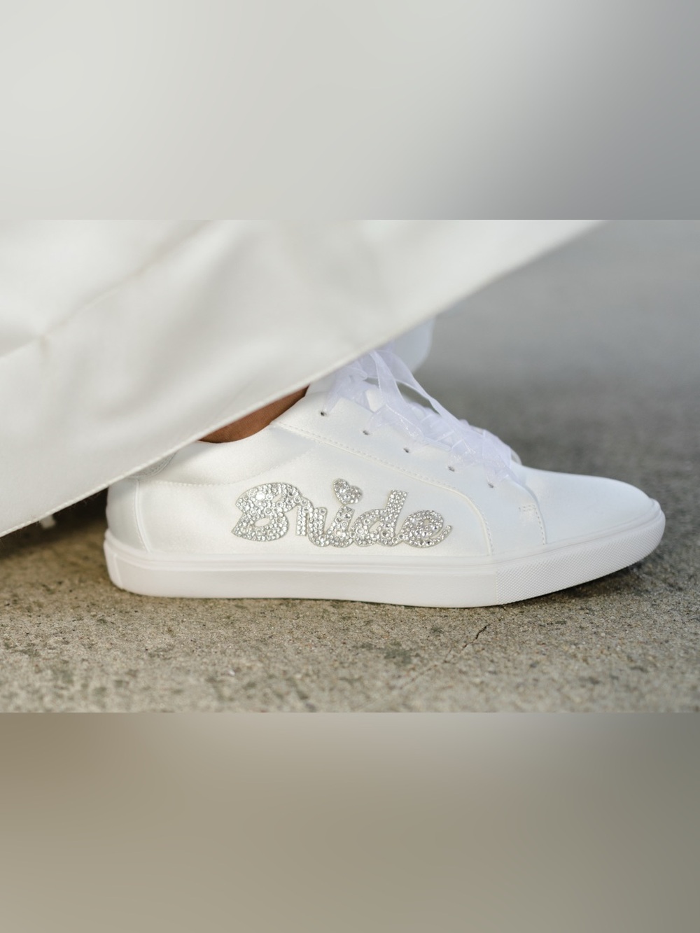 Betsey Johnson White Satin Crystal 'Bride' Low-Top Sneakers